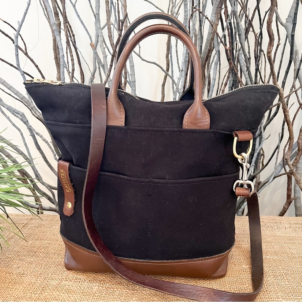 R. Riveter The Otto Tote Black Canvas and Brown Leather Trim